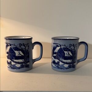 Blue Winter Scene Vintage Mugs